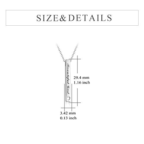 925 Sterling Silver Vertical Bar Necklace Engraved Message Inspirational Jewelry Gifts for Women4
