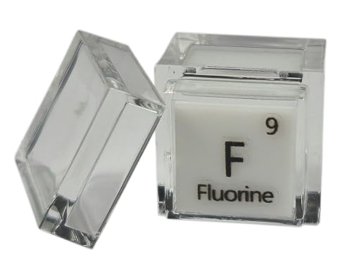 0.39" 10mm Fluorine Teflon 75% Pure Cube F Periodic Table Element Collection Science Education Display Block Cube + Acrylic Case Box - 1PC