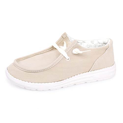 Image of Women's Canvas Loafers, Comfortable Slip-On Walking Shoes | Breathable Fabric Upper, Flexible Boat-Shoe Styling, Easy On and Off for Errands, Travel, Commuting and Everyday Wear