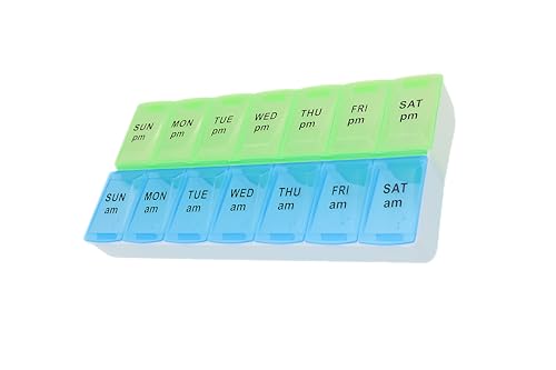 Image of 7 Day Weekly Pill AM PM Organizer, ShysTech Large Pill Case Pill Box for Pills /Vitamin /Supplements /Medication (Blue /Green)
