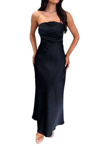 Memoriesea Women's Sexy Strapless Tube Bodycon Backless Wedding Guest Party Maxi Dress