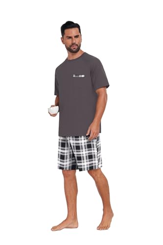 Image of Mens Pajamas Set Lightweight Summer Pjs Sleepwear Soft Comfy Short Sleeve Loungewear With Pocket (S-4X)