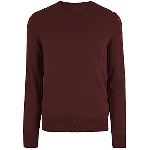 M&S Mens Pure Cotton V Neck Jumper Marks & Spencers Sweater Wine Cover