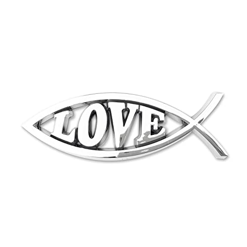Image of Jesus Fish Christian Car Decals - Chrome Sliver Fish Emblem for Car Truck Badge Bumper Stickers (Love)