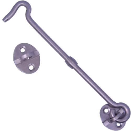 Image of RiseOm Brass Gate Hook and Eye / Window Hook for Double Doors Gates /Windows (Heavy Oval Eye) (Silver-6 inch, pack of 14)