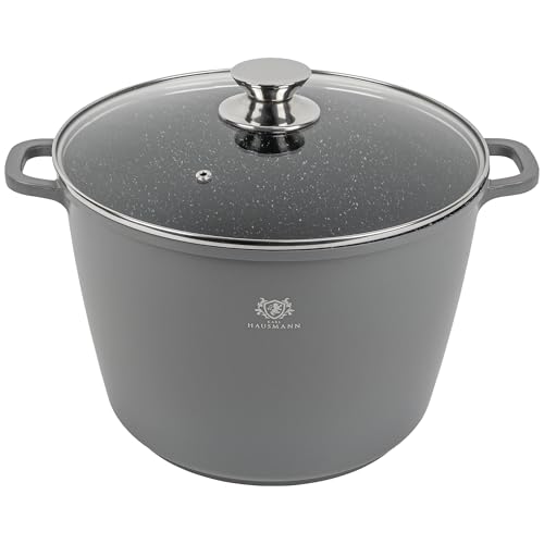 KARL HAUSMANN Aluguss Topf 24 cm 6L mit Deckel - Kochtopf Induktion, Antihaftbeschichtet mit COOKMARK MARBLE, großer Suppentopf, geeignet für Backofen, Gas, Ceran, Elektro