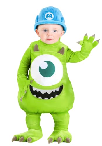 Infants Disney Mike Wazowski Bubble Costume Green Monster Jumpsuit for Halloween 12/18 Months