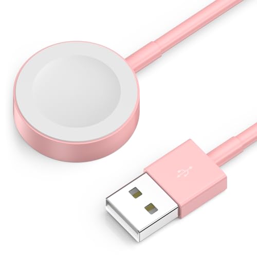 Amasuki Verbessertes USB-Ladegerät, magnetisches iWatch-Ladegerät, tragbares Schnellladekabel, kompatibel mit Watch Ultra3 Ultra2 Ultra/Serie 11/10/9/8/7/6/SE/5/4/3/2/1-Rosa/1 m