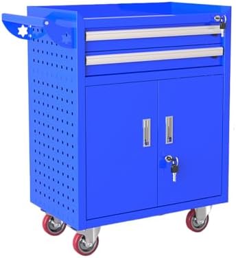 Heavy-Duty Rolling Tool Chest with 2 Lockable Drawers, Portable Metal Tool Box for Garage, Workshop Organization and Storage Solutions, Durable Tool Storage Unit