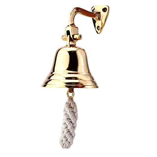 NKlaus Cloche de Bateau Laiton doré avec Support Mural & Lacet Ø : 7,5cm Version légère 11573