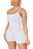 MVKV Women's Summer Sleeveless Rompers Spaghetti Strap Shorts Jumpsuit One Piece Outfits White M