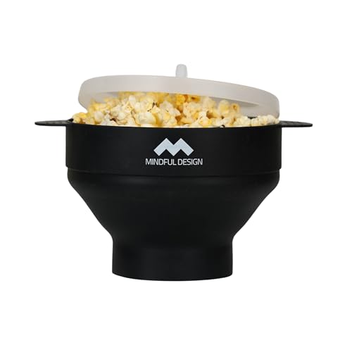 Image of The Original Mindful Design Collapsible Microwave Popcorn Popper - Silicone Bowl, BPA-Free & Dishwasher Safe (Black)