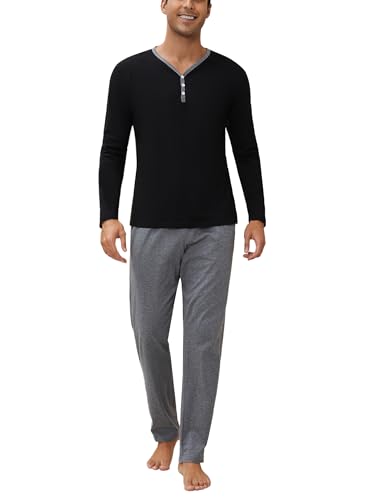 Nieery Pijama Hombre Invierno Pijama Largo De Dos Piezas para Hombre Cálido Pijama De Algodón...