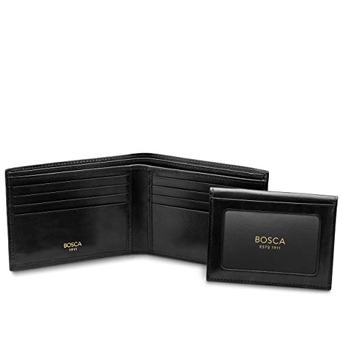 Image of Bosca Men's Leather Wallet with Removable ID Passcase - Bifold Wallet for Men With 8 Card Slots, Premium Hand-Stained Leather With Gift Packaging, Black