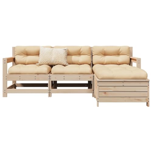 Homgoday Juego de sofás de jardín 4 pzas Madera Maciza de Pino, Set Muebles de Salon Exterior, Conjunto Muebles de Jardin, Juego de Muebles de jardín