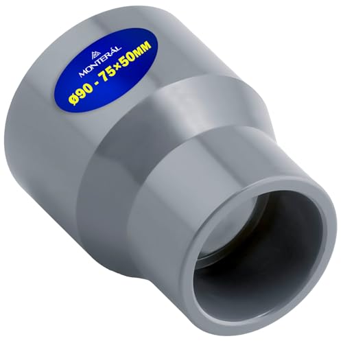 Reducción Cónica PVC U con Diámetro Macho Ø 50 mm y Hembra Ø 90-75 mm Tiene Conexión de Cola Macho y Hembra - Garantía de 10 Años - MONTERAL