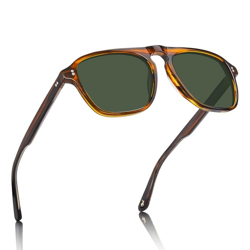 CARFIA Polarized Sunglasses for Men UV400 Protection - Classic Pilot Design Acetate Sun Glasses for Driving Fishing Outdoor CA5355