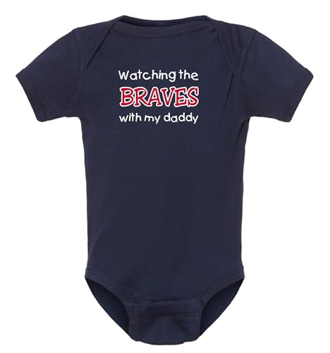 Image of Curiositees Watching the Braves with My Daddy Baby Boy's Bodysuit Outfit Braves Baby Clothes - Navy