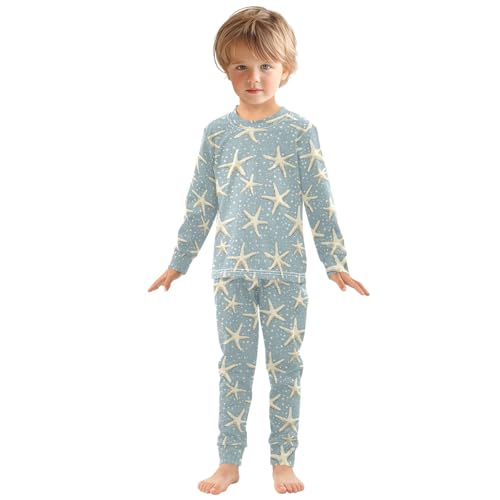 Beach Starfish Sprinkle Pattern Cute Pajama Sets Long Sleeve Top and Pants, Snug Fit Sleepwear for Night Wears3