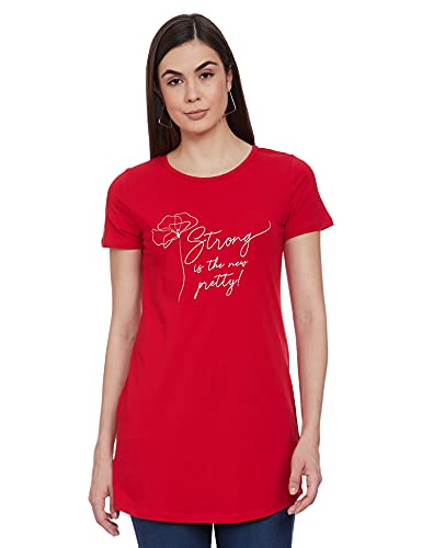 Image of Amazon Brand - Symbol Women's Graphic Cotton Stretch Half Sleeve Round Neck Regular Fit T-Shirt (Tunic Length)