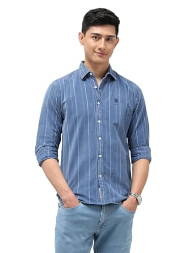 Image of U.S. Polo Assn. Denim Co. Indigo Striped Corduroy Slim Fit Men's Shirt