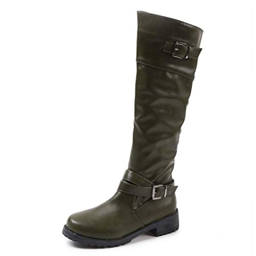 Women's Fur Lined Knee High Riding Boots Women's Tall Shaft Heeled Boot Over The Knee Boot Army Green