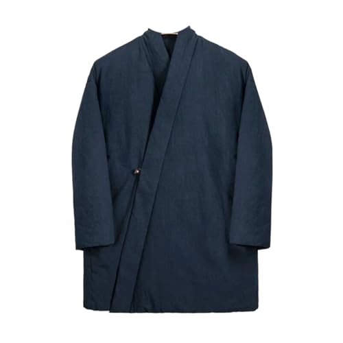 Tang Suit Cotton-Padded Jacket Men Chinese Style Thicken Coat Winter Vintage Solid Color Linen Outerwear