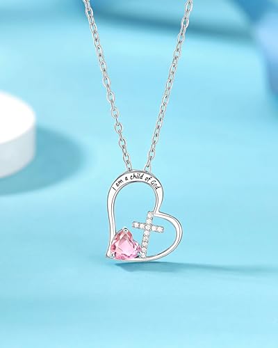 PINKDODO I Am A Child of God Heart Cross Necklace for Girls First Communion Baptism Gifts for Girls Daughter Goddaughter4