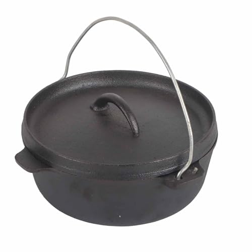 Olla de Hierro Fundido, Olla de Horno Holandés Prepreamado de Hierro Fundido con Tapa con Manejo de Círculo Hornch Holandés de Hierro Fundido para Acampar Bbq de Picnic