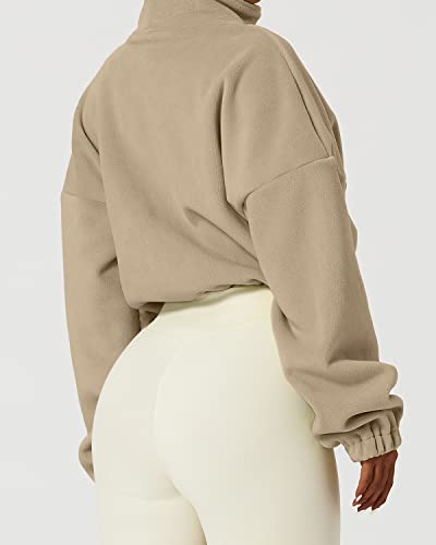 QINSEN-Thick-Fleece-Sweatshirt-Full-Zip-Stand-Collar-Winter-Crop-Coat-Long-Sleeve-Bomber-Baggy-Jacket-Camel-S