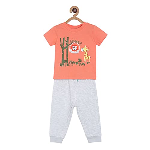 Image of miniklub Boys Orange & Grey Printed T-Shirt With Trousers