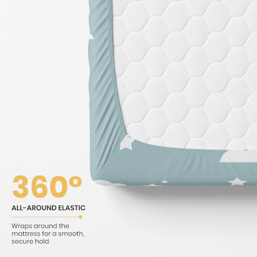 Image of LORETO - A QUALITY LINEN BRAND 186 TC 100% Pure Cotton King Size Fitted Bedsheet with 2 Pillow Covers for 78 x 72 Inch Mattress, All-Around Elastic, 8 Inch Deep Pocket, Aqua Blue Bear & Duck