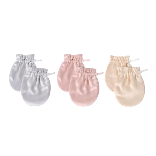 [HONGYU BUY HOLDING] 赤ちゃんの傷防止シルク手袋、100％マルベリーシルク19mm、顔の傷防止オールインクルーシブハンドミトン、新生児用の薄い 食べ防止の手のかわいい手袋、最低3ペアの購入