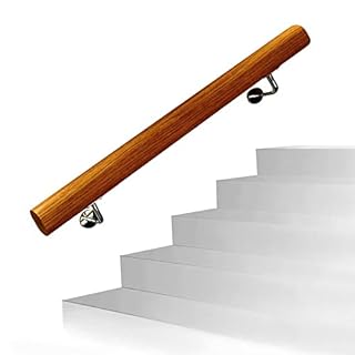 jxgzyy Wooden Stair Handrails Banister Kit 100cm Non-Slip Staircase Handrail Wall Wooden Stair Railings Support Rod with Metal Brackets Indoor Villa Construction Loft Elderly Safety Handrail