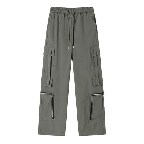 Pantalones cargo para hombre holgados – Pantalones de senderismo ligeros para hombre, corte recto, pantalones de exterior con muchos bolsillos, pantalones de trabajo con cordón, pantalones de trekking