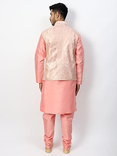 Image of Uri and MacKenzie Men's Silk Blend Regular Kurta Churidar Pyjama with Bundi Nehru Jacket /Waistcoat