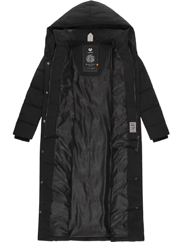 Ragwear Damen Wintermantel warmer Steppmantel extralang mit Kapuze Natalka Extralong Intl Black Gr. L