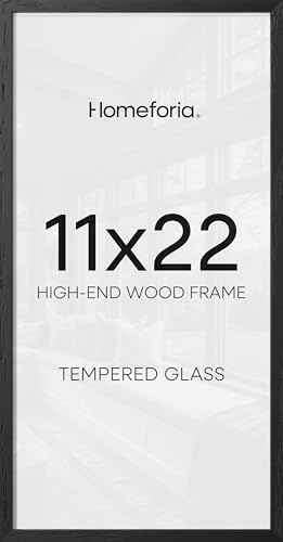 Image of Homeforia 11x22 Black Wood Frame, High End Oak 11 x 22 Newspaper Display Frames without Mat, Wooden 22x11 Thin Picture Frames for Wall, 11 by 22 Black Poster Frames, Tempered Glass, Wall Kit, Set of 1