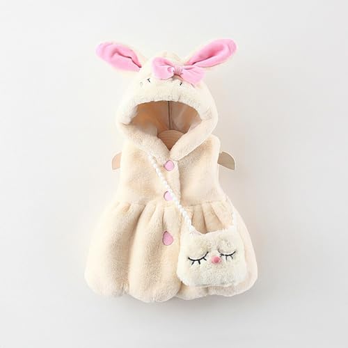 Toddler Baby Girls Winter Jacket Bunny Ear Hoodie Fleece Vest with Plush Bag Thick Warm Comfy Fuzzy Button down Coat Outwear3