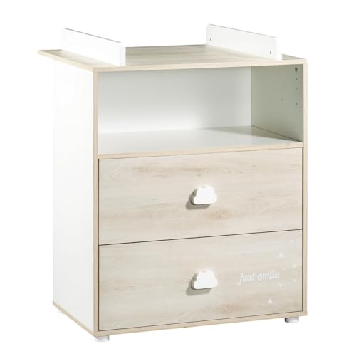 BABY PRICE Commode bébé | Commode 2 tiroirs et 1 Niche | Plan à Langer Inclus | Smile | 76 x 97 x 66cm | Fabriqué en France | Babyprice par Sauthon
