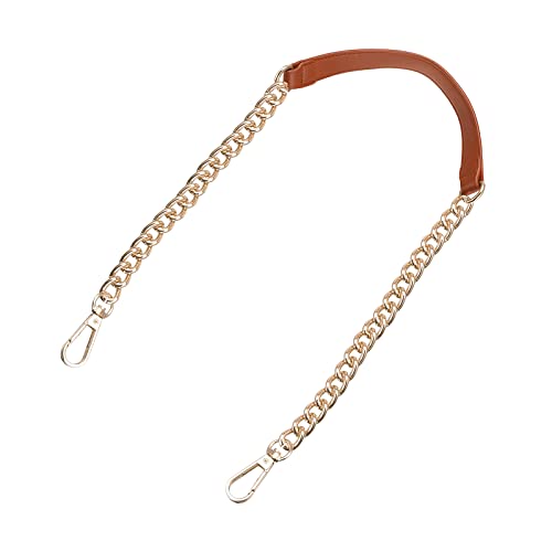 uxcell Purse Chain Strap 39 Leather Iron Flat Chain Strap Handbag Chains Purse Handles Shoulder Replacement Strap (Brown Strap Gold Chain)