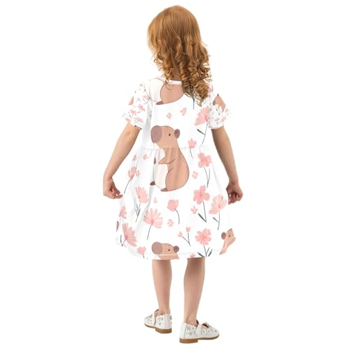 Bolaz Capibara Pattern Girls Dress Short Sleeve Dress Casual Dresses 2-8Y3