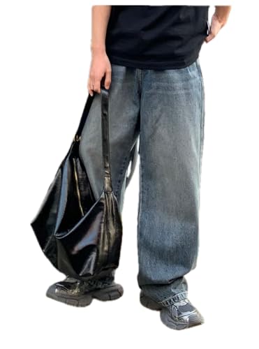 Jeans Pants Trousers Denim Korean Retro Loose for Youth and Comfortable Washed Navy Blue High-end Commuting Men3