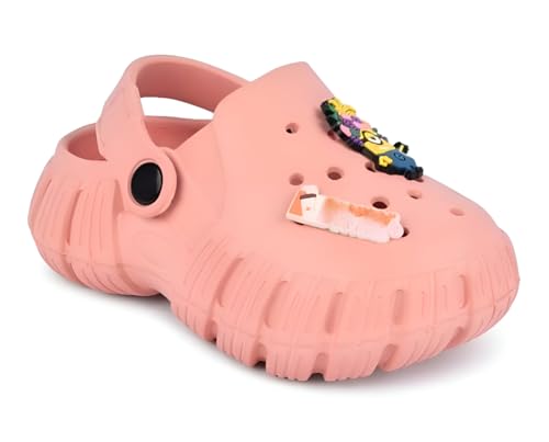 Image of GIMME ! Little Monkey, Toddler Clogs Slippers, 12 Months to 6 Years, Baby Boy, Waterproof, Lightweight, Cute Cartoon Fun Charms, Pink, Non-Slip Sole
