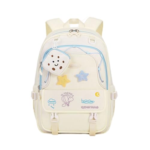 TYHOTULY Mochila fofa para meninas do ensino fundamental e médio, crianças, adolescentes, kawaii, mochila para livros e estética, Branco, 11.8'L x 5.9'W x 16.9'H