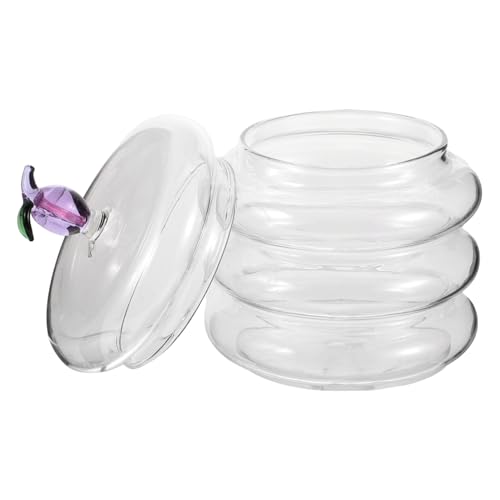 Cabilock Dulcero De Cristal Con Tapa Berenjena, Recipiente Transparente Dividido, Vidrio Hermético Para Snacks y Frutos Secos, Almacenamiento Para Hogar y Oficina, Caja Decorativa Multifuncional