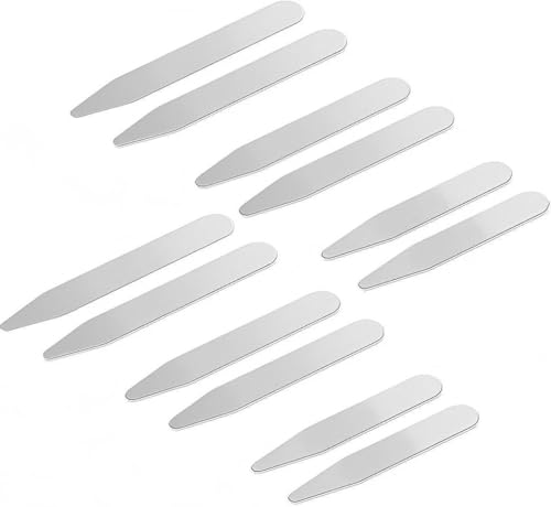 Vayfoni 12 PCS Stainless Steel Collar Stiffeners Metal Shirt Collar Stays in 3 Sizes (55.8/63.5/70mm) Durable Collar Support for Men & Women Dress Shirts Silver