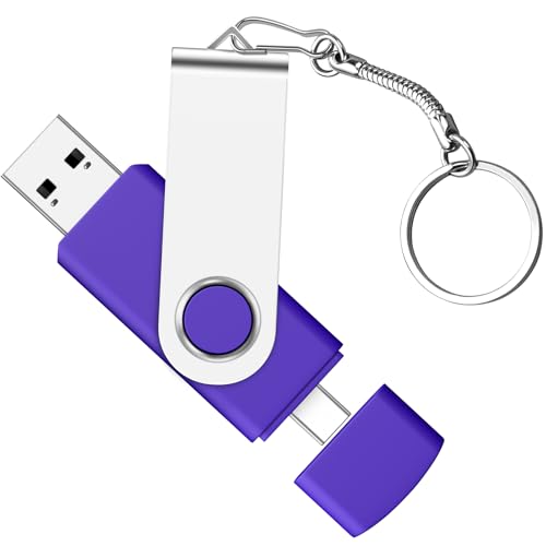 AGECASH 32GB USB C Flash Drive Dual USB 3.0 Thumb Drive, 2-in-1 OTG Type C Flash Drives + Memory Stick with Keychain, Jump Drives Photo Stick for Smartphone, iPhone 15/16, Tablet, PC (Purple, 32GB)