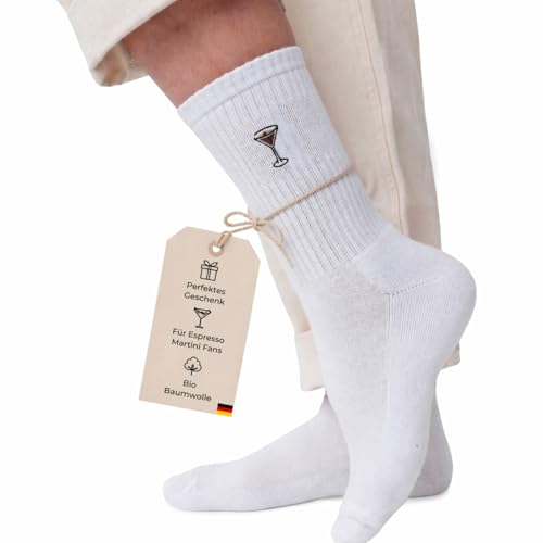 Fashion Drinks Espresso Martini Bestickte Bio-Baumwoll-Crewsocken Premium Funktionssocken Wandersocken & Trekkingsocken (DE/NL/SE/PL Numerisch 36 41 Regular Regular)