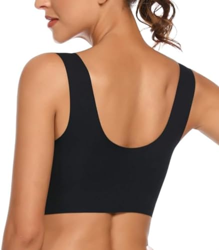 Image of GLAMORAS Women Nylon Spandex Seamless Mesh Lace Bras for Women Wirefree Comfortable Padded Lift Push Up Thin Soft Sexy Back Smoothing Bra Pullover Bras. Size: L-3XL
